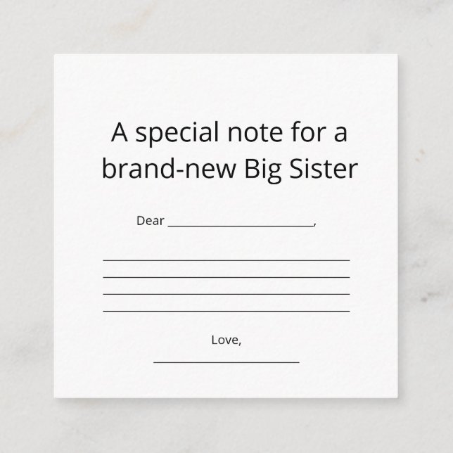 Big Sister Abstract Heart Enclosure Card  (Back)