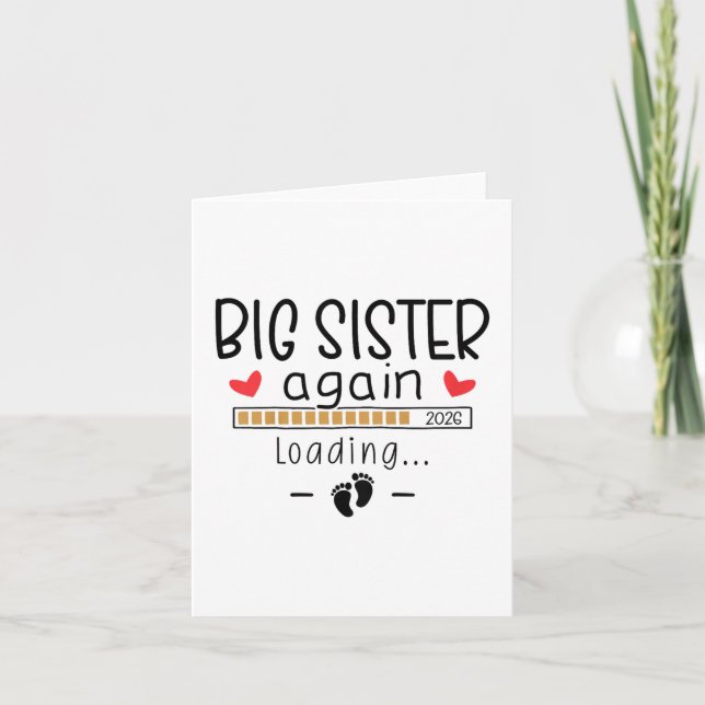 Big Sister Again 2026 Baby 3 Pregnancy Announcemen Card (Front)