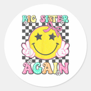 Big Sister Again Retro Big Sister Girls Toddlers  Classic Round Sticker