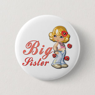 Big Sister and Flowers 2 Inch Round Button