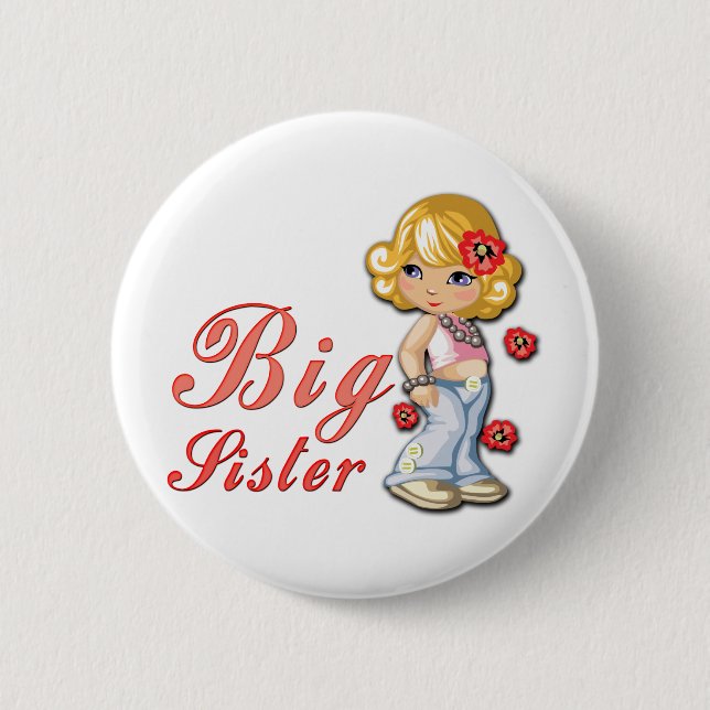 Big Sister and Flowers 2 Inch Round Button (Front)