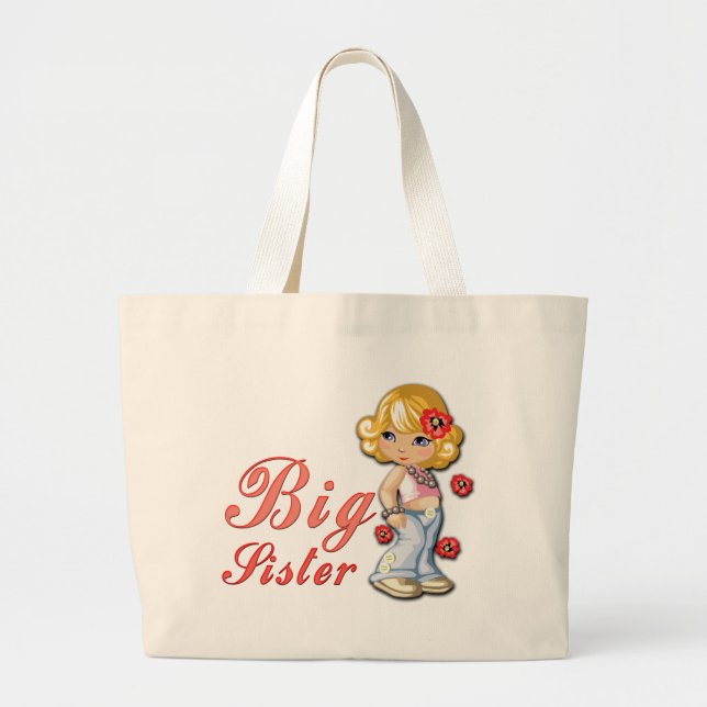 Big Sister and Flowers Large Tote Bag (Front)