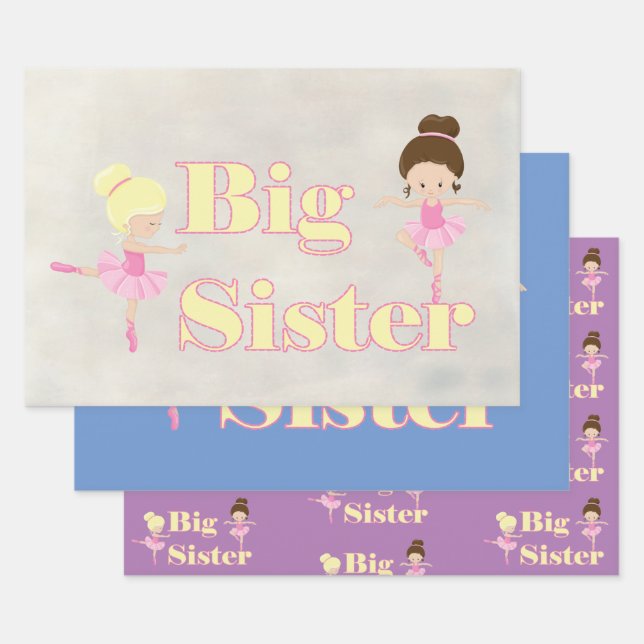 Big Sister Ballerina Sibling Wrapping Paper Sheet (Set)