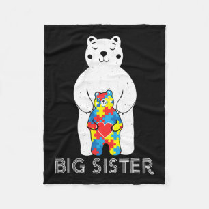 Big Sister Bear Autism Awareness Love Support Mom Fleece Blanket