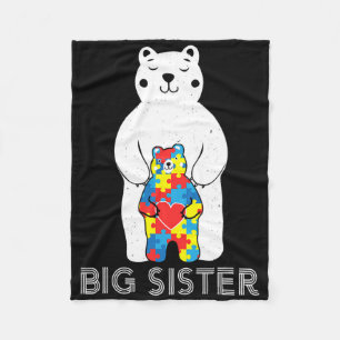Big Sister Bear Autism Awareness Love Support Mom Fleece Blanket