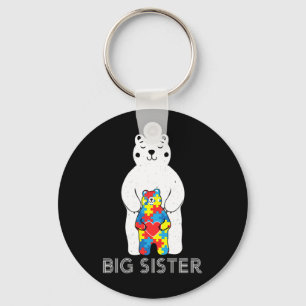 Big Sister Bear Autism Awareness Love Support Mom Keychain