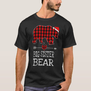 Big Sister Bear Buffalo Plaid Santa Arrow Christma T-Shirt