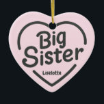 Big Sister Celebration Ornament<br><div class="desc">Honour a cherished family connection with the "Big Sister Celebration Ornament." Crafted from fine ceramic, this ornament showcases the heartfelt title "Big Sister" inscribed within a loving heart, creating a timeless keepsake. It's a delightful way to recognize and celebrate the special bond between siblings during the holidays or any time...</div>