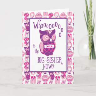 Big Sister Congratulations, Custom Name, Cute Pink Card