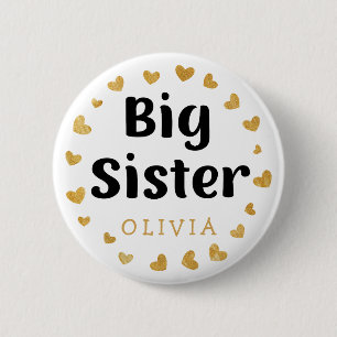Big Sister Custom Name with gold hearts 2 Inch Round Button