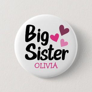 Big Sister Custom Name with pink hearts 2 Inch Round Button