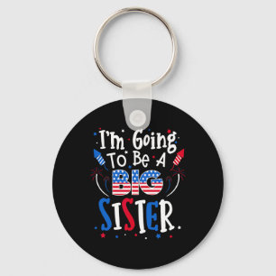 Big Sister Cute 4th Of July Pregnancy Announcement Keychain