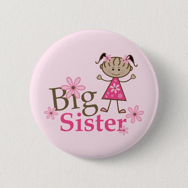Big Sister Ethnic Stick Figure Girl 2 Inch Round Button (Front)