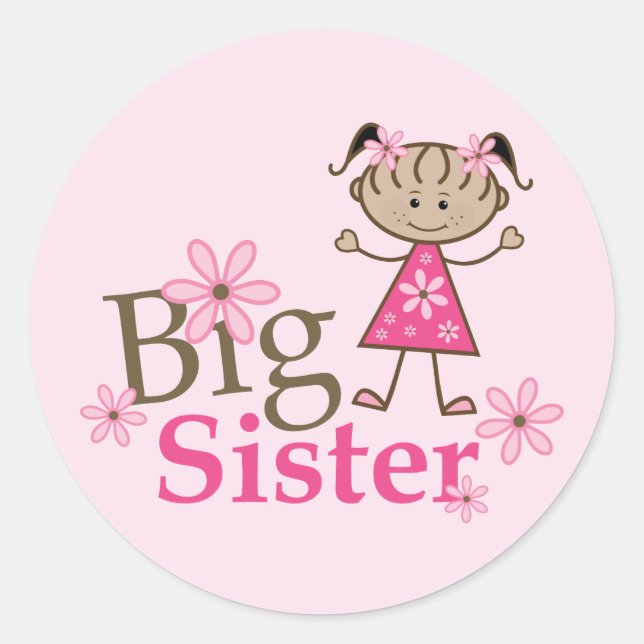 Big Sister Ethnic Stick Figure Girl Classic Round Sticker (Front)