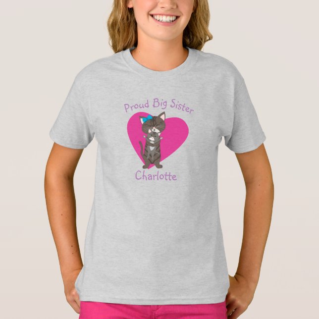 Big Sister Grey Cat Personalized T-Shirt (Front)