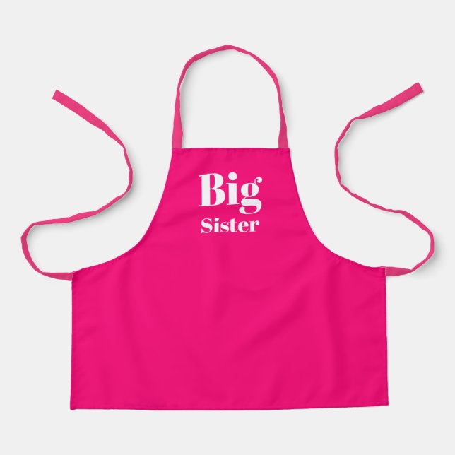 Big Sister Hot Pink Fuchsia white girl's Apron (Front)