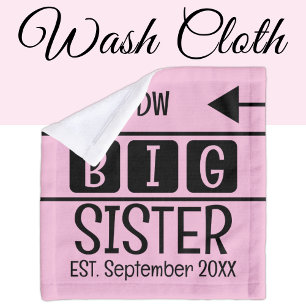 Big sister initials est. month year pink wash cloth
