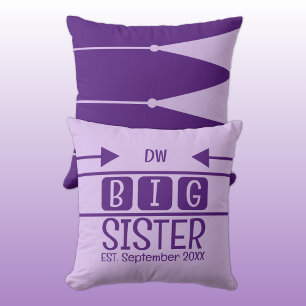 Big sister initials est. month year purple throw pillow