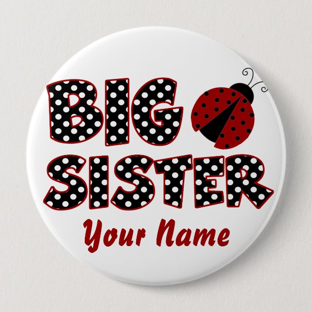 Big Sister Ladybug Red Personalized Button (Front)