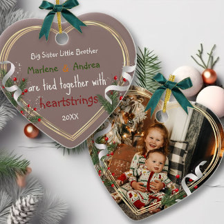 Big Sister Little Brother Photo Gold Frame Custom Ceramic Ornament