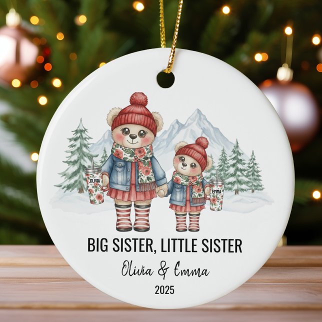 Big Sister Little Sister Personalized Sibling Ceramic Ornament (Creator Uploaded)
