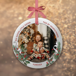 Big Sister Little Sister Warm Quote Photo Silver Ceramic Ornament