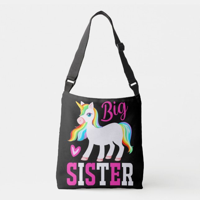 Big Sister Magical Unicorn w/ Rainbow Mane & Tail Crossbody Bag (Front)
