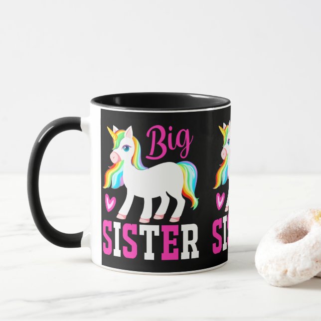 Big Sister Magical Unicorn w/ Rainbow Mane & Tail Mug (With Donut)