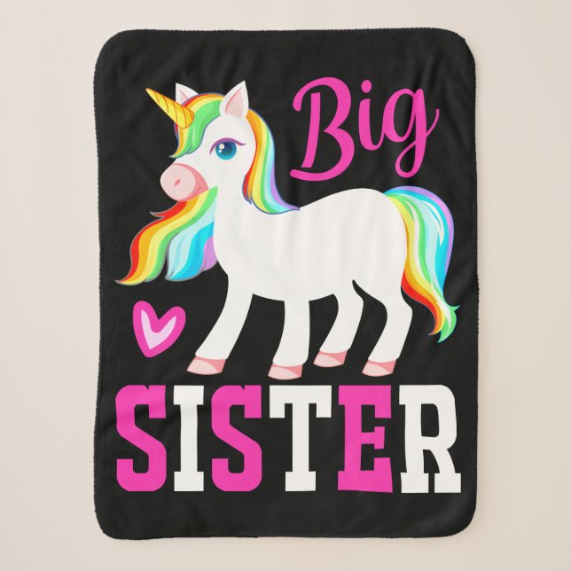 Big Sister Magical Unicorn w/ Rainbow Mane & Tail Sherpa Blanket (Front)