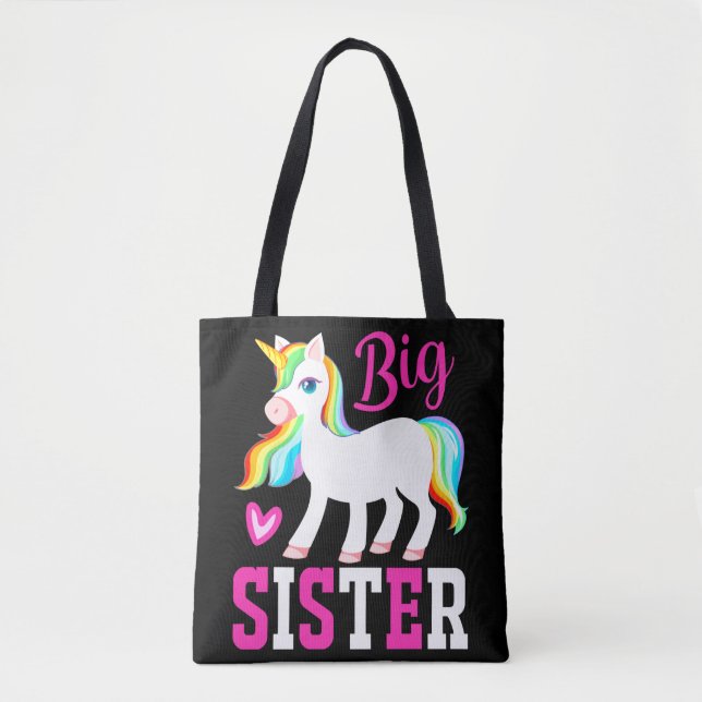 Big Sister Magical Unicorn w/ Rainbow Mane & Tail Tote Bag (Front)