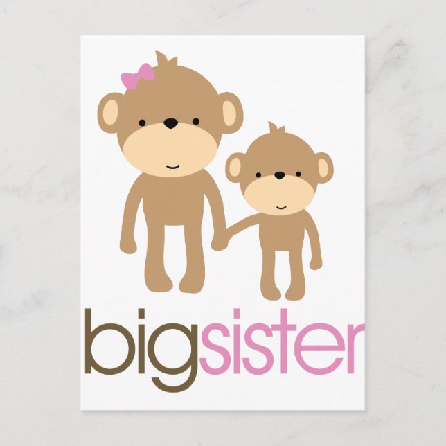 Big Sister Monkey Pregnancy Announcement T-shirt Postcard (Front)