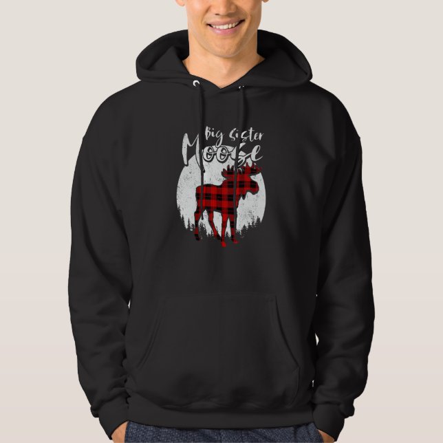 Big Sister Moose Red Plaid Buffalo Matching Family Hoodie (Front)