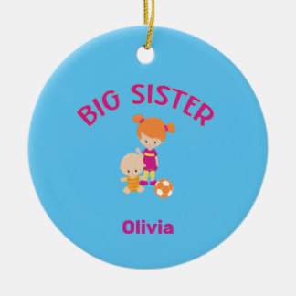 Big Sister Name with Baby Brother Year Custom Ceramic Ornament