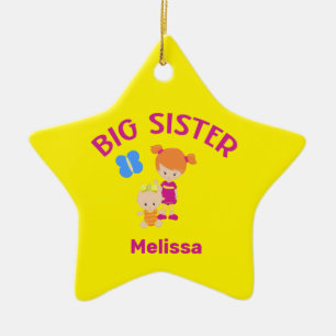 Big Sister Name with Baby Sister Year Star Custom Ceramic Ornament