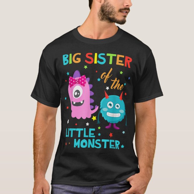 Big Sister Of The Little Monster Birthday Monster T-Shirt (Front)