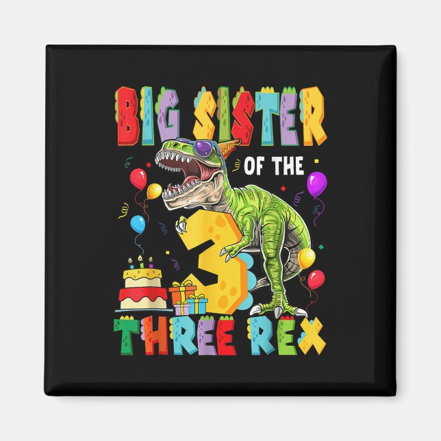 Big Sister Of The Three Rex 3rd Birthday Boy Dinos Magnet (Front)