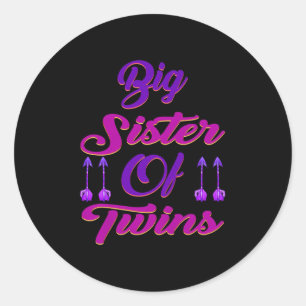Big Sister Of Twins New Big Sister Sibling Premium Classic Round Sticker