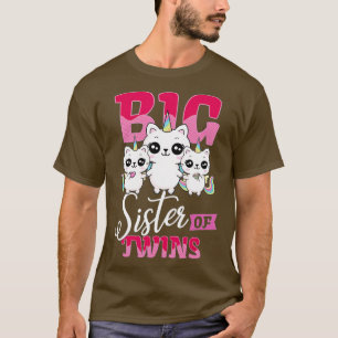 Big Sister of Twins Twin Unicorn Cats Girls T-Shirt