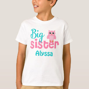 Big Sister Owl Pink Teal Personalized shirt