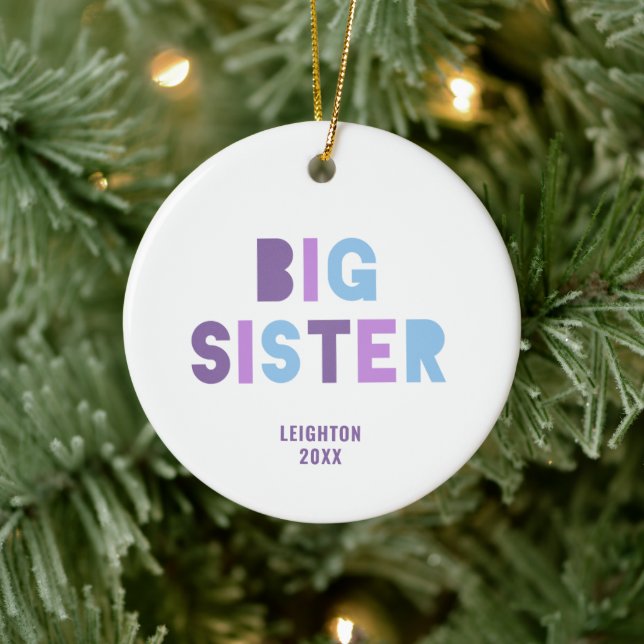 Big Sister Personalized Older Daughter Name Purple Ceramic Ornament (Tree)