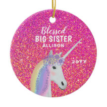 Big Sister Pink Glitter Unicorn Personalized