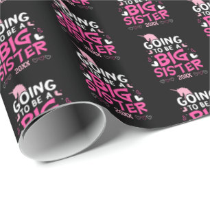 Big Sister Pink Unicorn Hearts Wrapping Paper