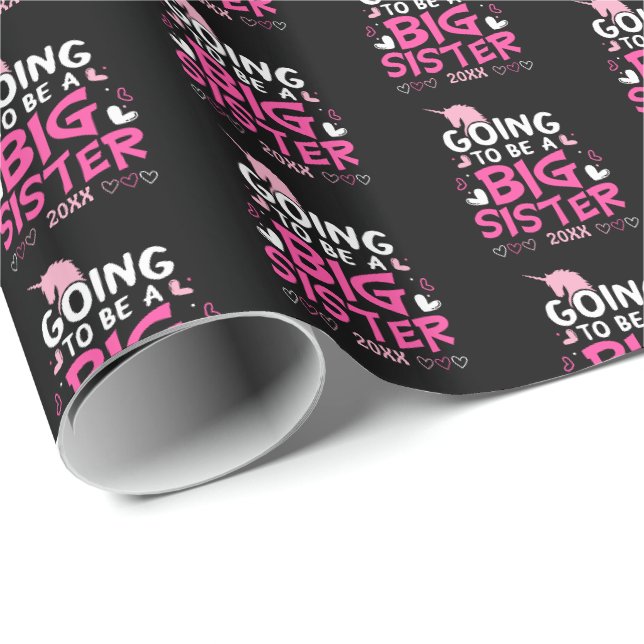 Big Sister Pink Unicorn Hearts Wrapping Paper (Roll Corner)