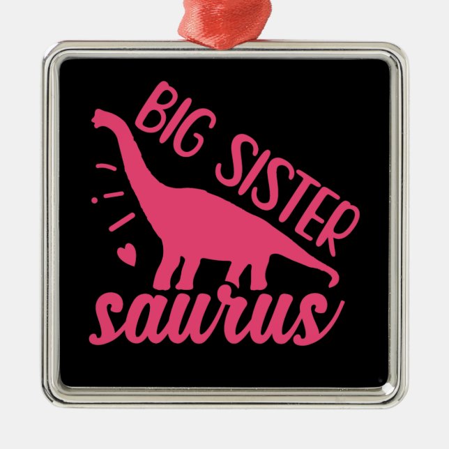 Big Sister Saurus in Pink Metal Ornament (Front)