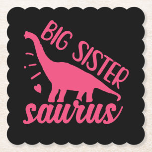 Big Sister Saurus in Pink Paper Coaster