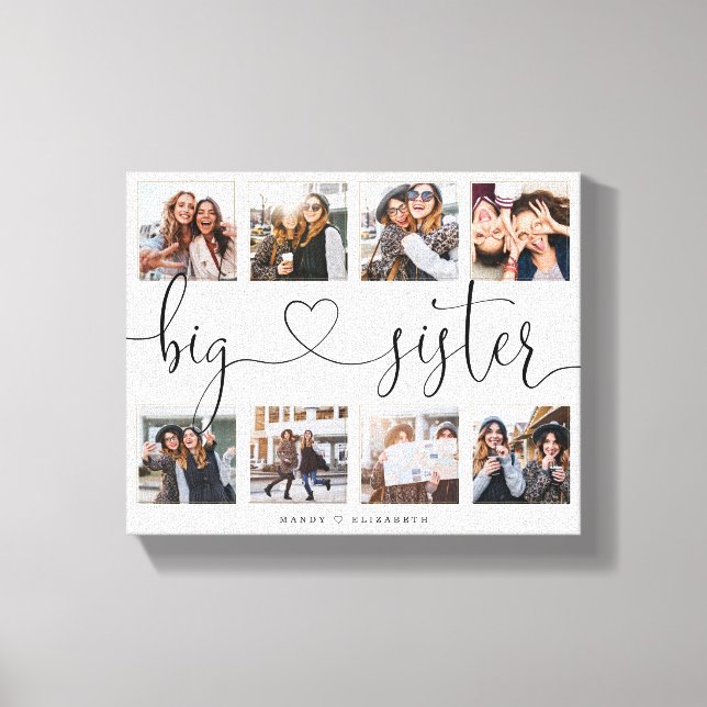 Big Sister Script | Gift For Sisters Photo Collage Canvas Print (Front)