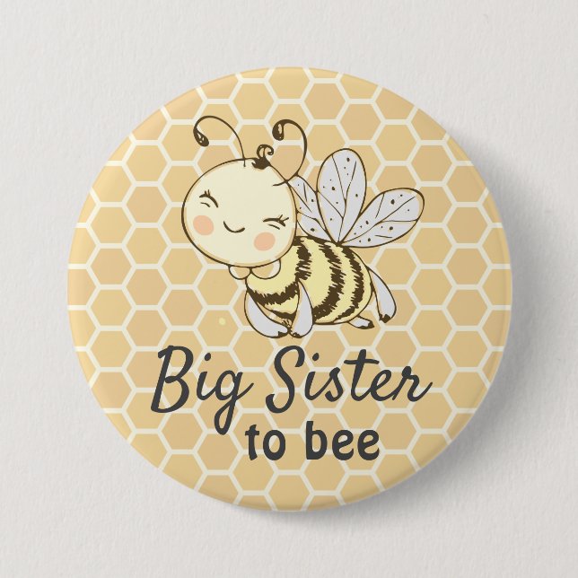Big Sister Sis to be Bumblebee Bee Baby Shower 3 Inch Round Button (Front)