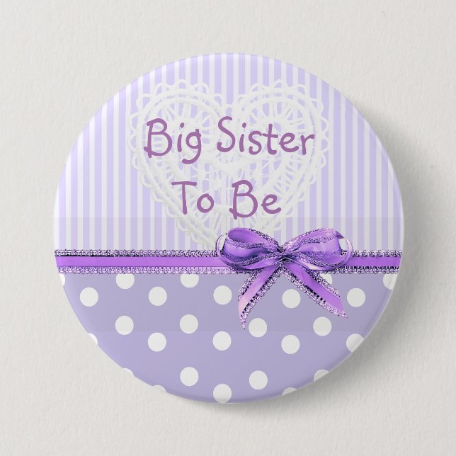 Big Sister to be Baby Shower Button: Purple Bow 3 Inch Round Button (Front)