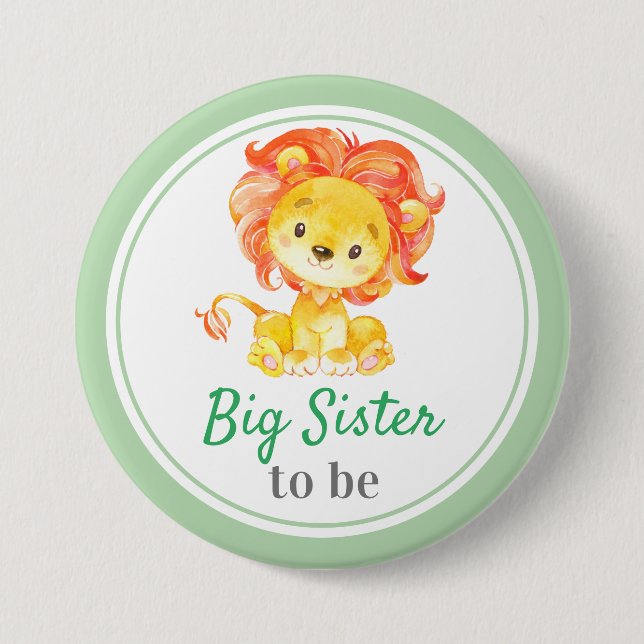 Big Sister to be Jungle Safari Baby Boy Shower 3 Inch Round Button (Front)