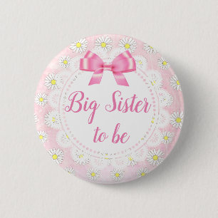 Big Sister to be Pink Daisies Baby Shower Button
